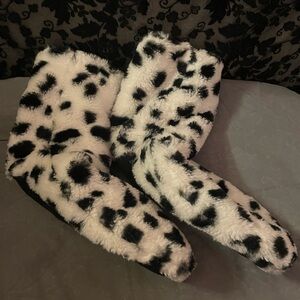 Black and White Faux Fur Slippers